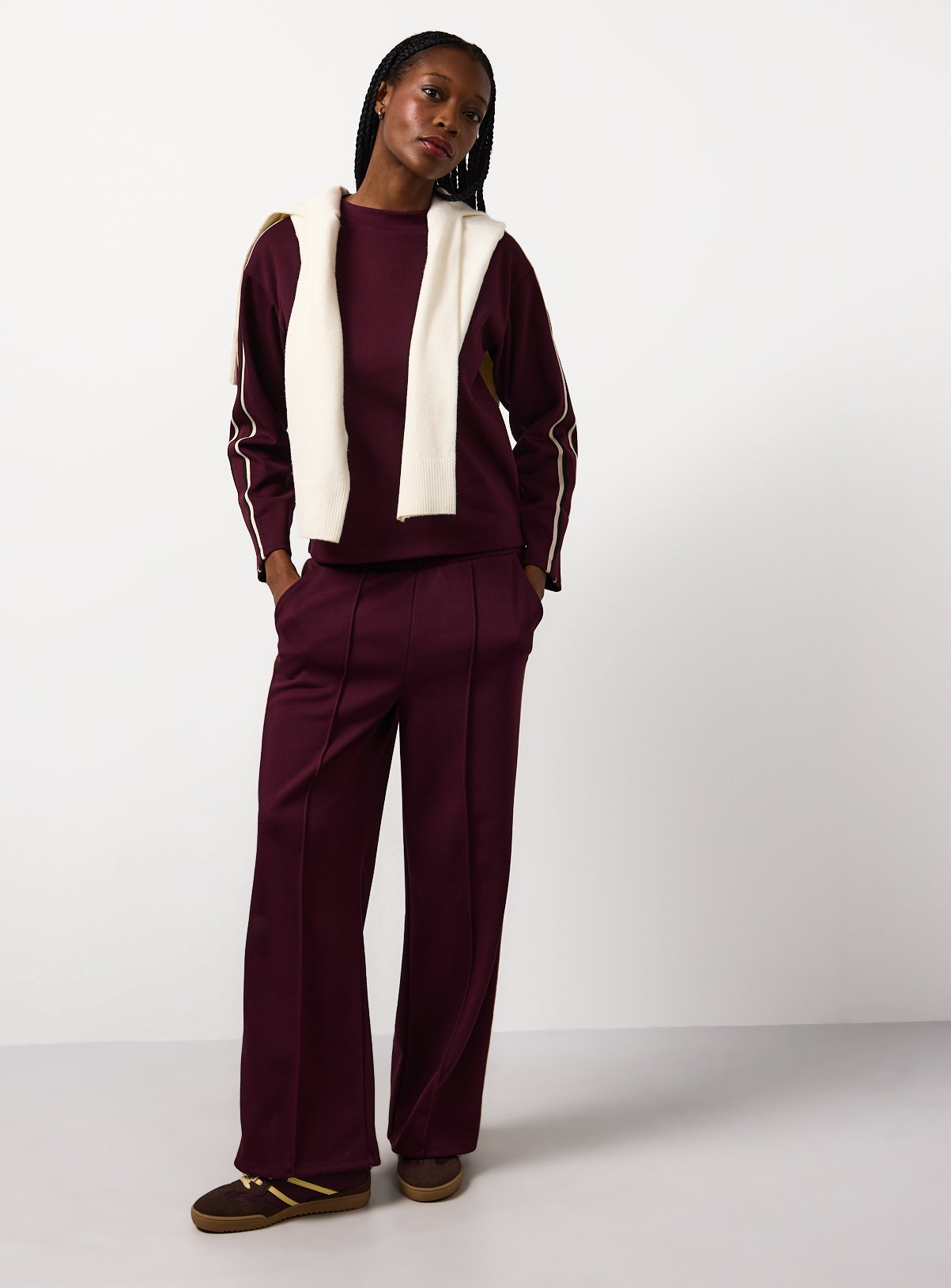Dark Red Elevated Side Stripe Co-ord Wide Leg Joggers L - Image 1 thumbnail